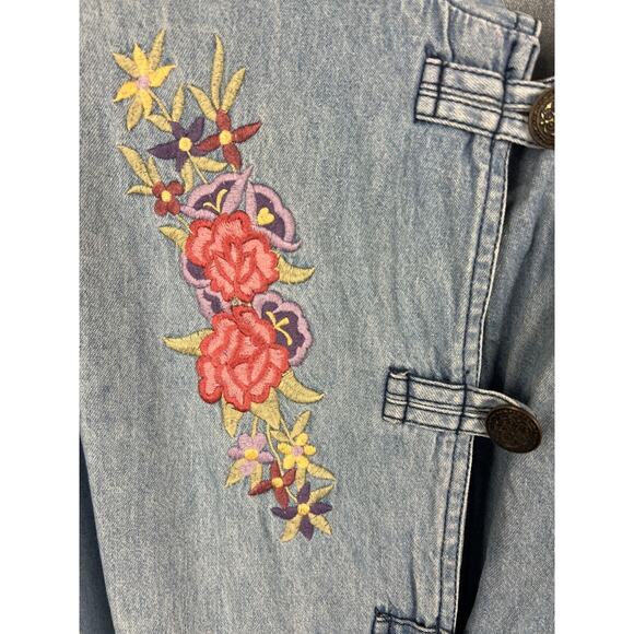 80s long sleeve denim jean embroidered boho romper one piece Large Boho - Picture 4 of 8